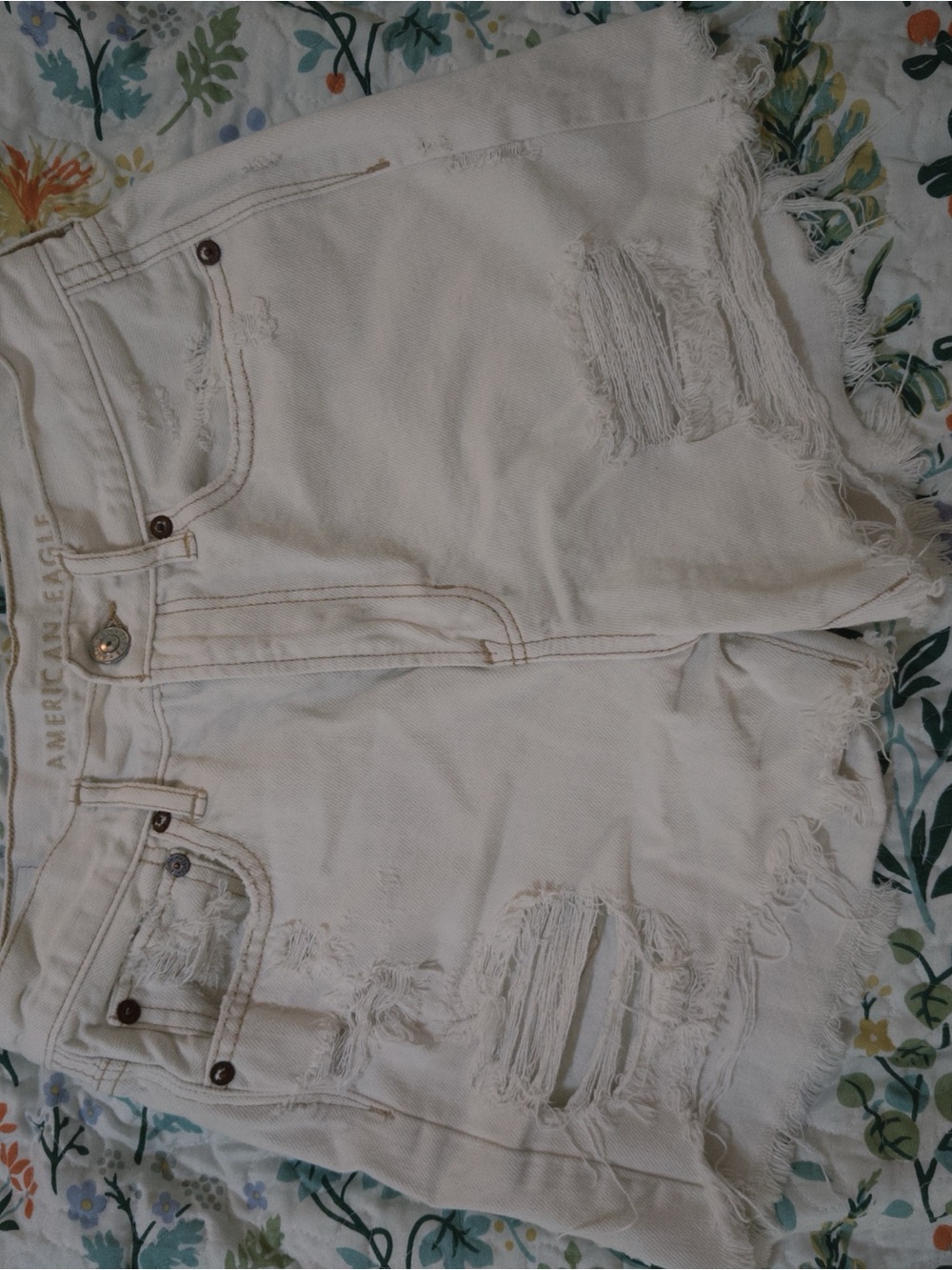 American Eagle Outfitters White Distressed High-Rise Jean Shorts